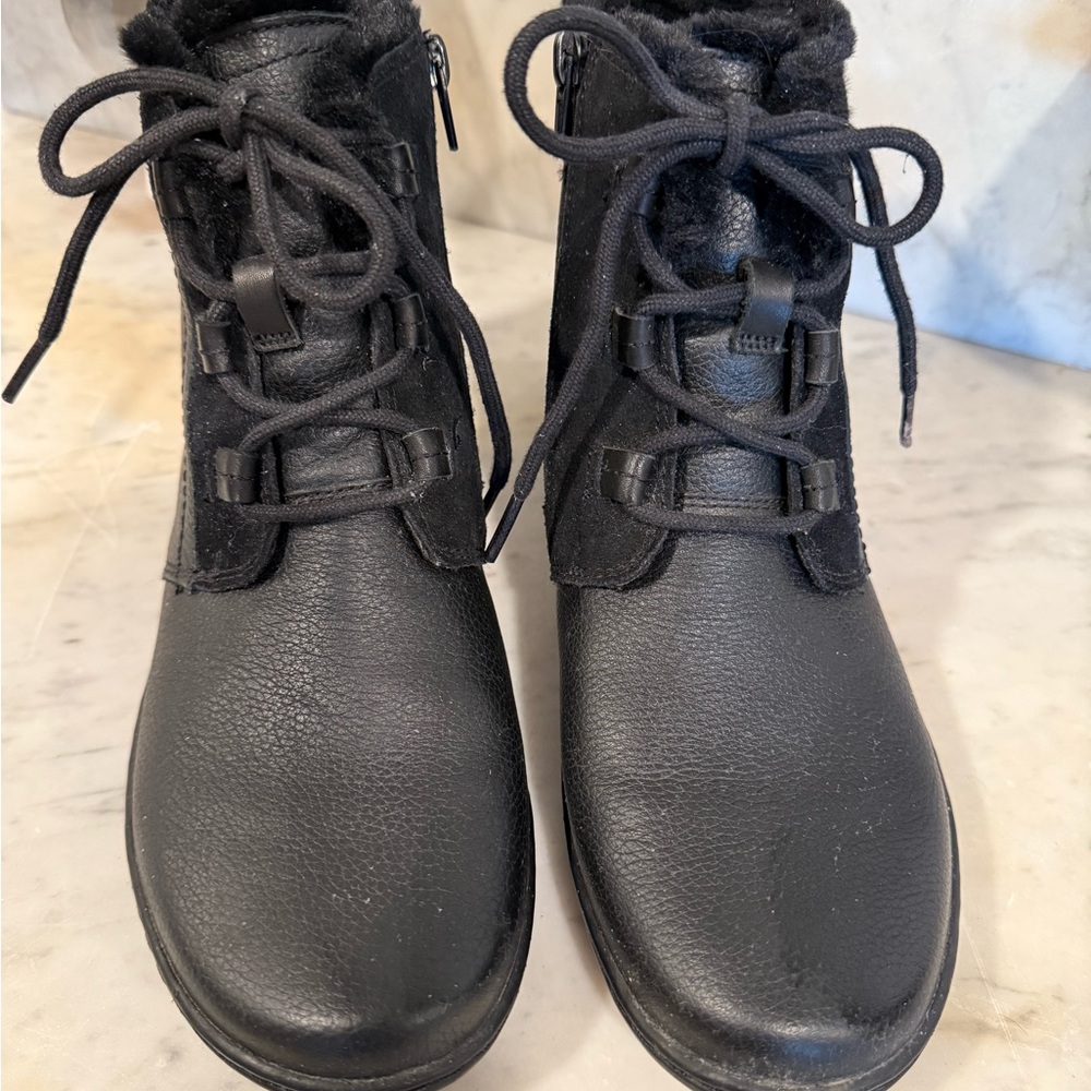 Clarks Black Ankle Faux Fur Boots